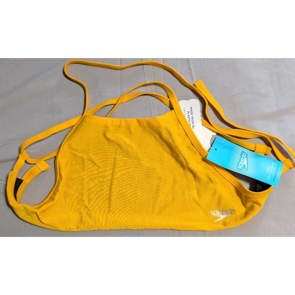 Speedo Endurance Surf Stripe Bikini Top Womens S Yellow Strappy Swim NWT
